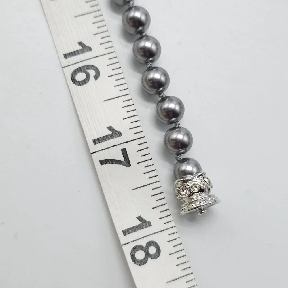 Nolan Miller Silver Tone Faux Pearl Necklace With Rhinestone Clasp 18 Inches